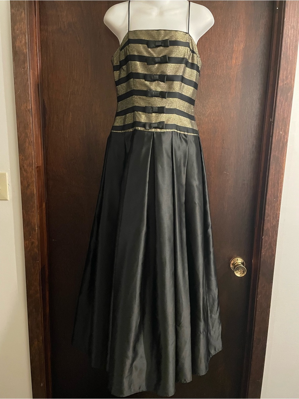 Dave & Johnny Brand Vintage Gold & Black Striped Dress size 3/4 90's Formal Bows